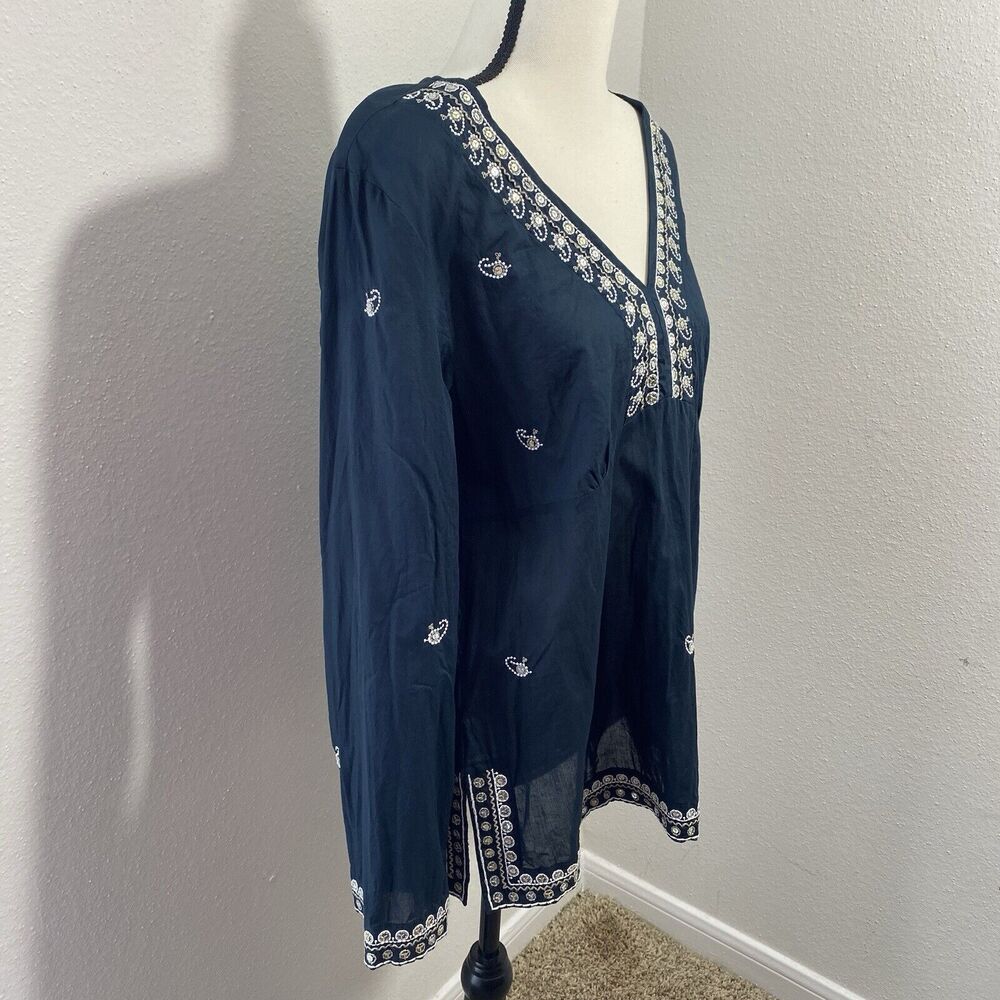 Express Womens Cotton Babydoll Bell Sleeve V Neck Sequin Top Size L Y2K Fairy - Picture 11 of 12